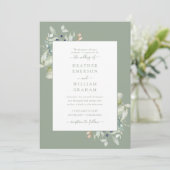 Wasserfarbe Elegantsage Grüne botanische Hochzeit Einladung (Stehend Vorderseite)