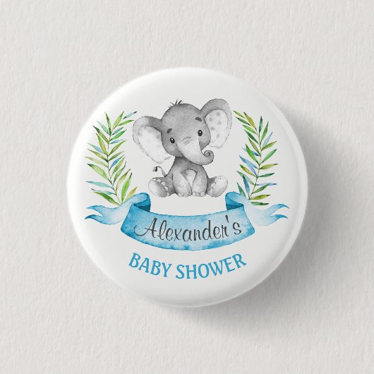 Wasserfarbe Elephant Boy Baby Dusche Button (Vorderseite)