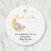 Wasserfarbe Elephant Gold Moon Baby Dusche Dank Geschenkanhänger (Vorderseite)
