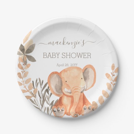 Wasserfarbe Elephant Safari Babydusche Pappteller (Vorderseite)
