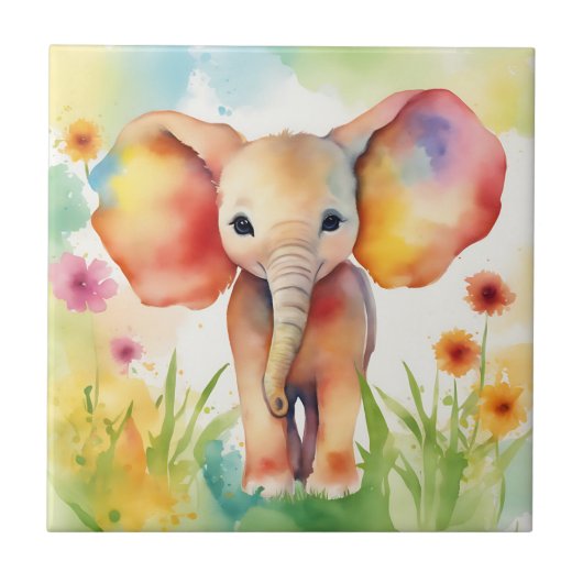 Wasserfarbe Elephant Serene farbenfroh Fliese (Vorderseite)