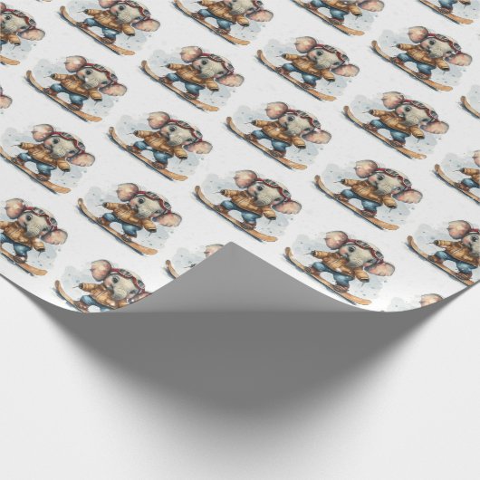 Wasserfarbe Elephant Snowboarden Geschenkpapier (Ecke)