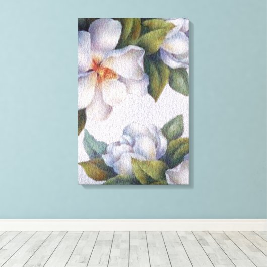 Wasserfarbe Elfenbein Magnolias Stretched Canvas P Leinwanddruck (Insitu (Holzboden))