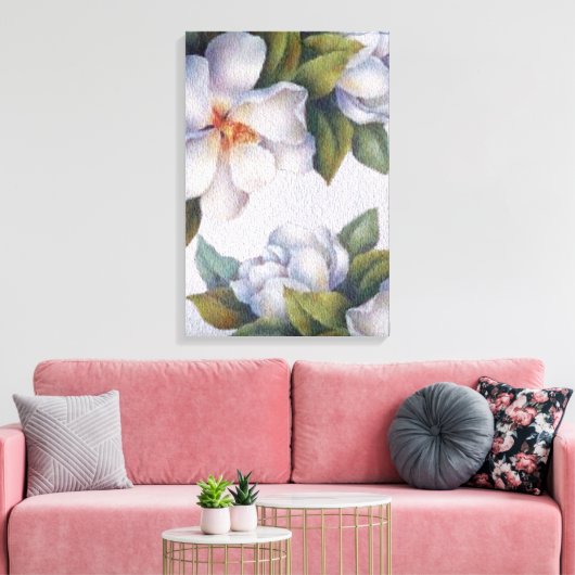 Wasserfarbe Elfenbein Magnolias Stretched Canvas P Leinwanddruck (Insitu (Wohnzimmer))
