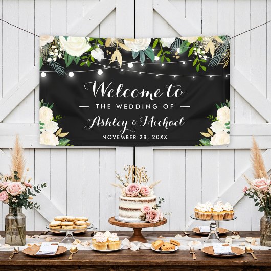 Wasserfarbe Elfenbeinbläserne Lichter Hochzeit Banner