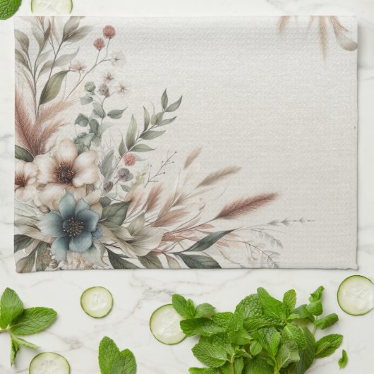 Wasserfarbe Elfenbeinblau Blumen Küchenwäsche Hand Geschirrtuch (Gefaltet)