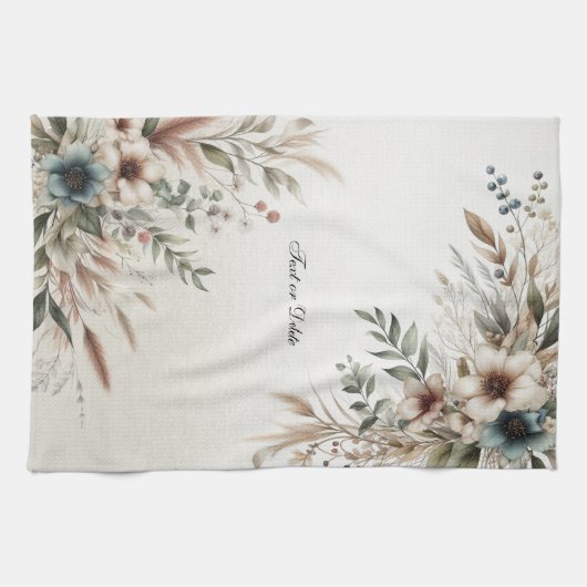 Wasserfarbe Elfenbeinblau Blumen Küchenwäsche Hand Geschirrtuch (Horizontal)