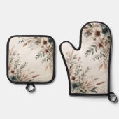 Wasserfarbe Elfenbeinblume Blumen Ofenhandschuh & Topflappen-Set (Vorderseite)