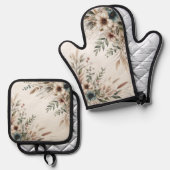 Wasserfarbe Elfenbeinblume Blumen Ofenhandschuh & Topflappen-Set (Vorderseite/Rückseite)