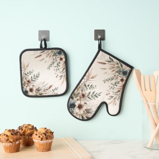 Wasserfarbe Elfenbeinblume Blumen Ofenhandschuh & Topflappen-Set (Insitu (Hängend))