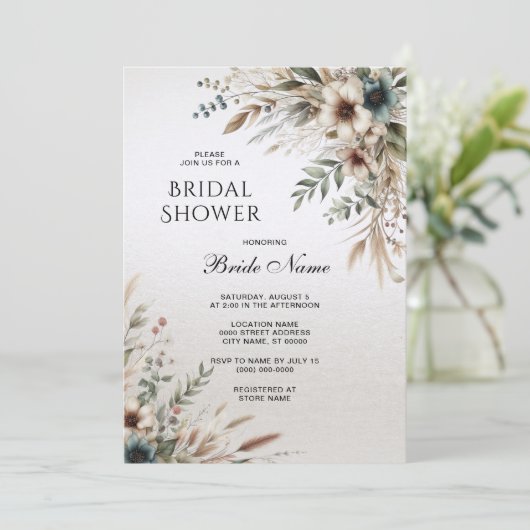 Wasserfarbe Elfenbeinblume Brautparty Einladung (Stehend Vorderseite)