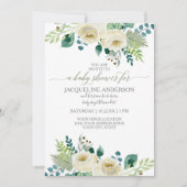 Wasserfarbe Elfenbeinblume Rose Leaf Baby Girl Dus Einladung (Vorderseite)