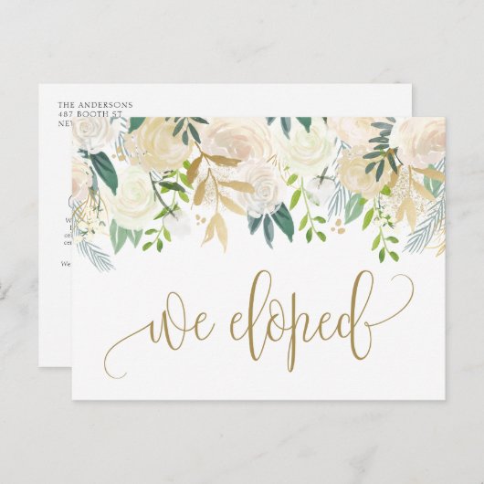 Wasserfarbe Elfenbeinerde und Rose Lopement Ankündigungspostkarte (Vorne/Hinten)