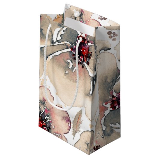 Wasserfarbe Elfenbeinflora Boho Feathers Wedding Kleine Geschenktüte (Vorderseite Schrägansicht)