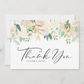 Wasserfarbe Elfenbeinpeony und Rose Blumenhochzeit Dankeskarte (Vorderseite)