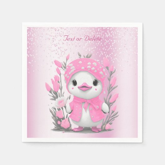 Wasserfarbe Ente Rosa Blume Napkins Serviette (Vorderseite)