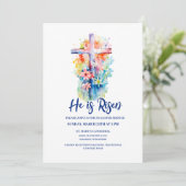 Wasserfarbe Er ist Risen Religious Oster Floral Einladung (Stehend Vorderseite)