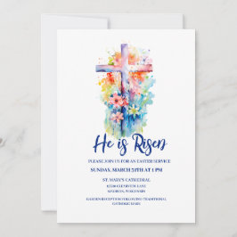 Wasserfarbe Er ist Risen Religious Oster Floral Einladung
