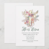 Wasserfarbe Er ist Risen Religious Oster Floral Einladung (Vorne/Hinten)
