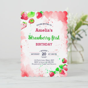Wasserfarbe Erdbeere 1. Geburtstag Sweet Vibrany Einladung