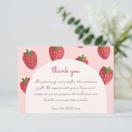 Wasserfarbe Erdbeere Baby Dusche Danke Karten (Stehend Vorderseite)