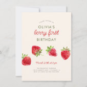 Wasserfarbe Erdbeere Berry Erster Geburtstag Einladung (Vorderseite)