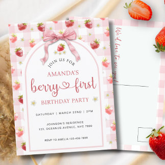 Wasserfarbe Erdbeere Berry Erster Geburtstag Postkarte