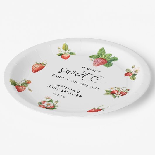 Wasserfarbe Erdbeere Berry Sweet Baby Dusche Pappteller (Schrägansicht)