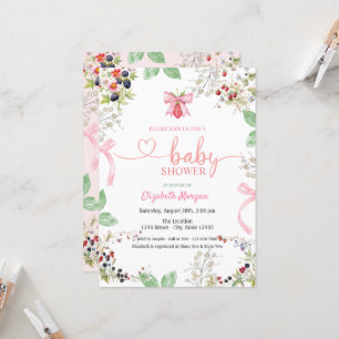 Wasserfarbe Erdbeere Bow Raspberry Baby Dusche Einladung