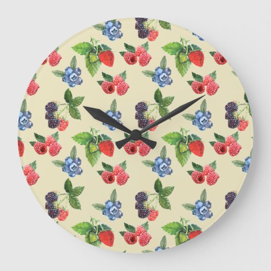 Wasserfarbe Erdbeere Himbeere Muster Currant Große Wanduhr (Vorderseite)