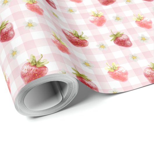 Wasserfarbe Erdbeere Kariert rosa Muster Geschenkpapier (Rolleneckpunkt)