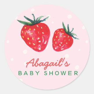 Wasserfarbe Erdbeere Personalisierte Babydusche Runder Aufkleber