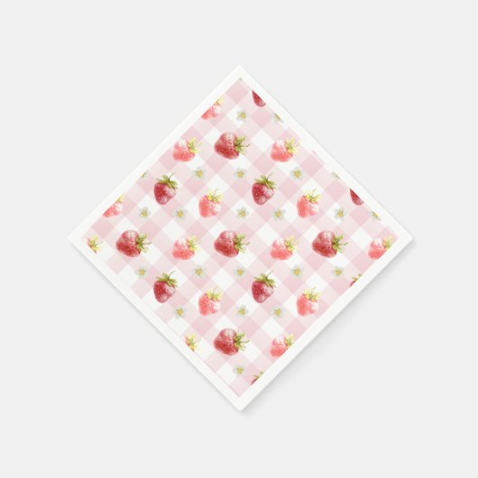 Wasserfarbe Erdbeere Rosa Kariert Serviette (Ecke)