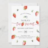 Wasserfarbe Erdbeere Zwei Geburtstag süß Einladung (Vorderseite)