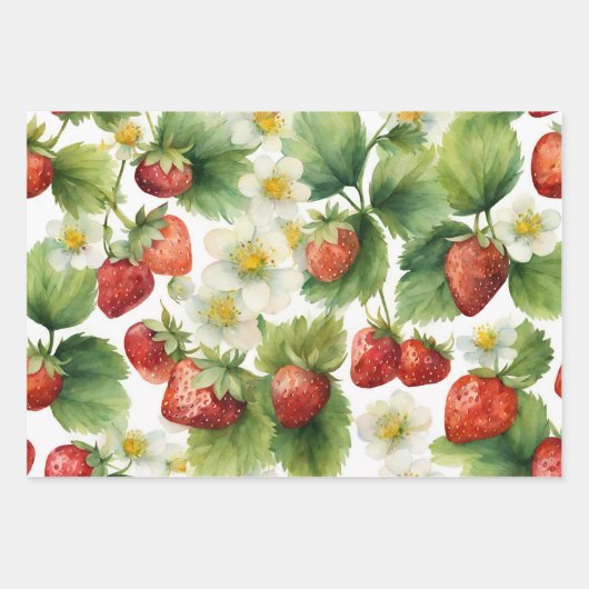Wasserfarbe Erdbeeren Blume Obst und Erdbeeren Geschenkpapier Set (Vorderseite 2)