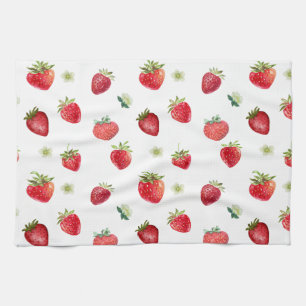 Wasserfarbe Erdbeeren Blume Obst und Erdbeeren Geschirrtuch