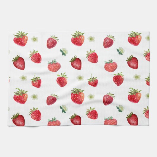 Wasserfarbe Erdbeeren Blume Obst und Erdbeeren Geschirrtuch (Horizontal)