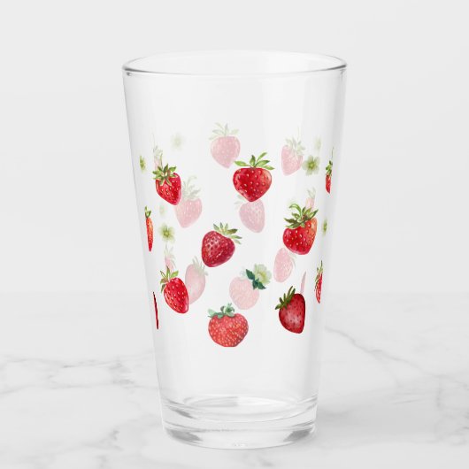 Wasserfarbe Erdbeeren Blume Obst und Erdbeeren Glas (Vorderseite)