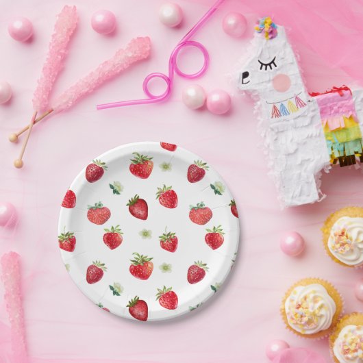 Wasserfarbe Erdbeeren Blume Obst und Erdbeeren Pappteller (Party)