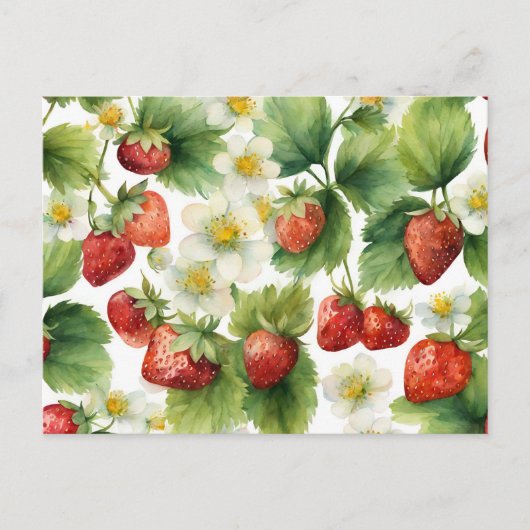 Wasserfarbe Erdbeeren Blume Obst und Erdbeeren Postkarte (Vorderseite)