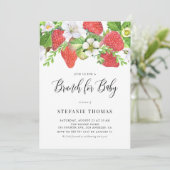 Wasserfarbe Erdbeeren Botanisches Baby Brunch Einladung (Stehend Vorderseite)
