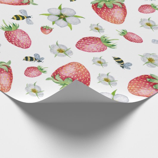 Wasserfarbe Erdbeeren Früchte, Bienen und Blume Geschenkpapier (Ecke)