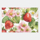 Wasserfarbe Erdbeeren Früchte und rosa Blume Geschenkpapier Set (Vorderseite 3)