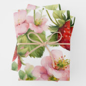 Wasserfarbe Erdbeeren Früchte und rosa Blume Geschenkpapier Set (Beispiel)