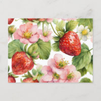Wasserfarbe Erdbeeren Früchte und rosa Blume