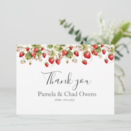 Wasserfarbe Erdbeeren Hochzeit Danke (Stehend Vorderseite)