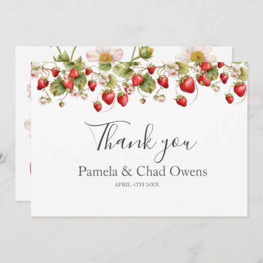 Wasserfarbe Erdbeeren Hochzeit Danke (Vorne/Hinten)
