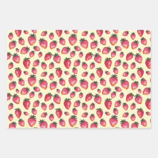 Wasserfarbe Erdbeermuster handgemalt Boho Geschenkpapier Set (Vorderseite 3)