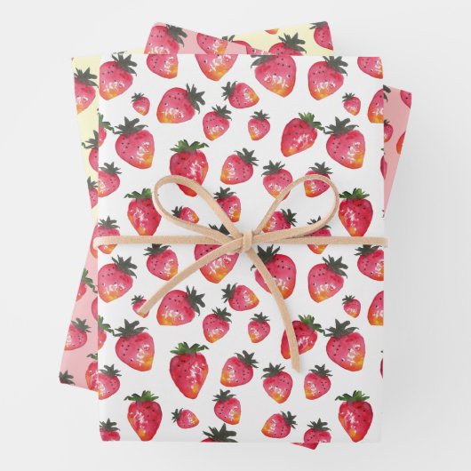 Wasserfarbe Erdbeermuster handgemalt Boho Geschenkpapier Set (Beispiel)