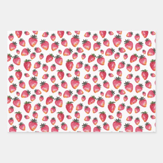Wasserfarbe Erdbeermuster handgemalt Boho Geschenkpapier Set (Vorderseite)